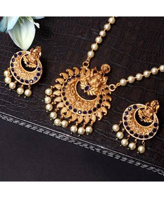 Gold Plated Maa Laxmi Stone Studded Necklace With Earrrings For Women And Girls 1