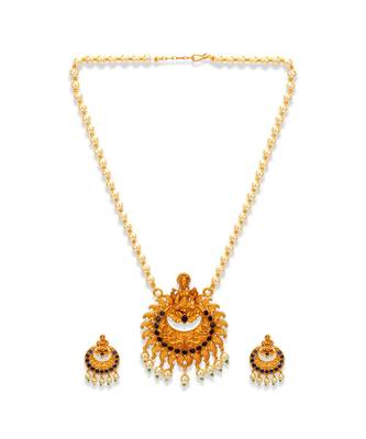 Gold Plated Maa Laxmi Stone Studded Necklace With Earrrings For Women And Girls 3