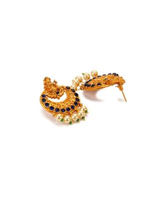 Gold Plated Maa Laxmi Stone Studded Necklace With Earrrings For Women And Girls 4
