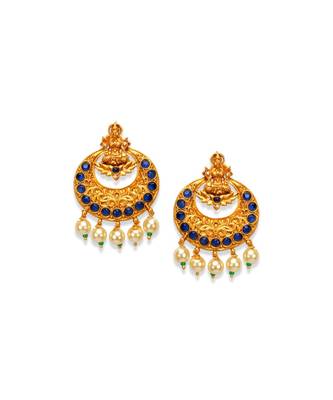 Gold Plated Maa Laxmi Stone Studded Necklace With Earrrings For Women And Girls 5