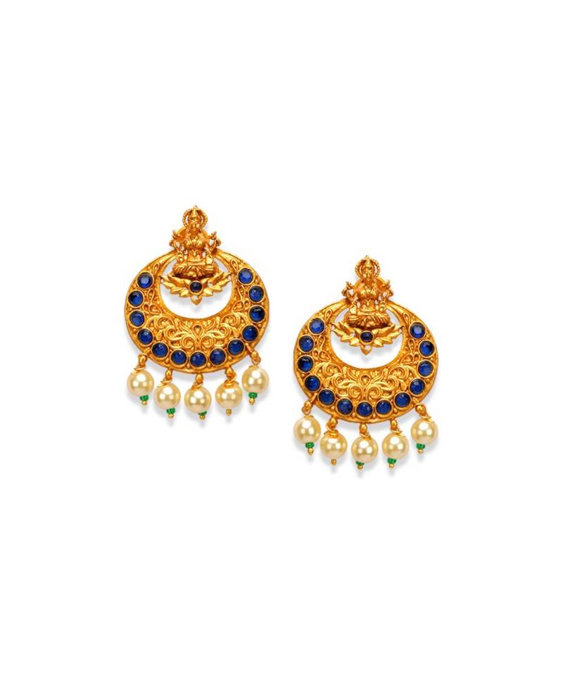 Gold Plated Maa Laxmi Stone Studded Necklace With Earrrings For Women And Girls