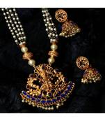 Antique Matte Gold Finish Blue Stone Studded Temple Jewellery set