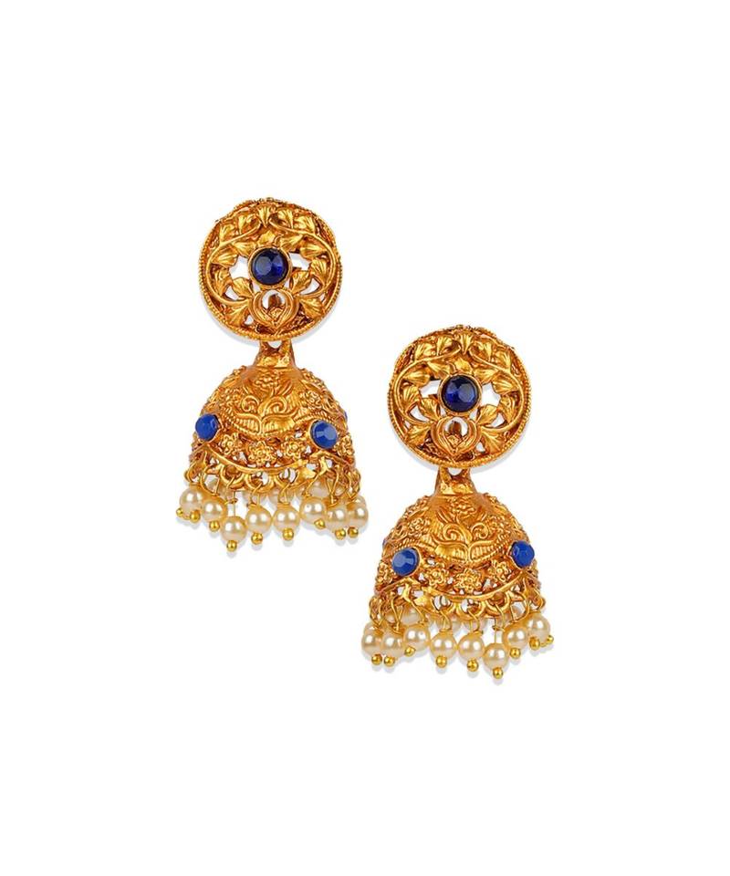 Antique Matte Gold Finish Blue Stone Studded Temple Jewellery set