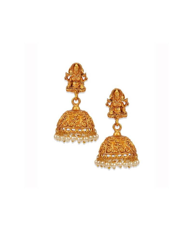 Antique Matte Gold Finish  Goddess Laxmi Green Stone Studded Temple Jewellery set