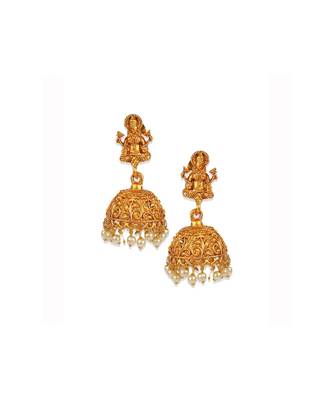 Antique Matte Gold Finish Goddess Laxmi Maroon Stone Studded Temple Jewellery set 4