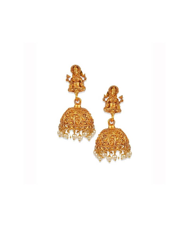 Antique Matte Gold Finish Goddess Laxmi Maroon Stone Studded Temple Jewellery set