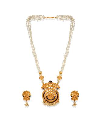 Antique Matte Gold Finish Goddess Laxmi Blue Stone Studded Temple Jewellery set 2
