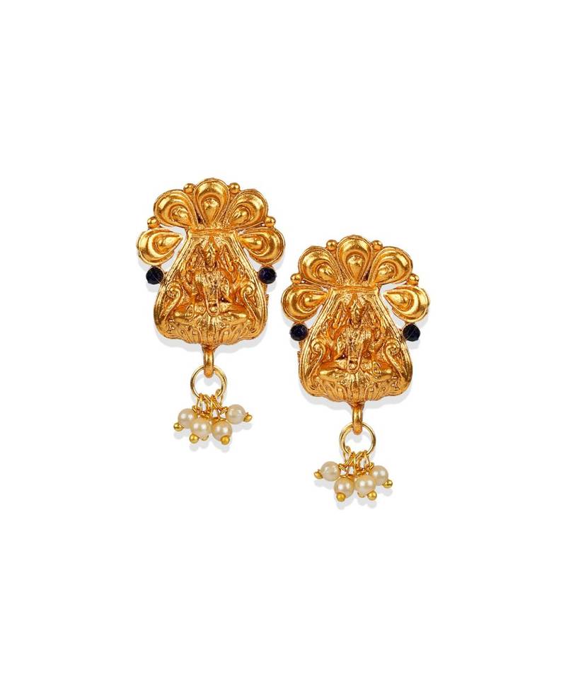 Antique Matte Gold Finish Goddess Laxmi Blue Stone Studded Temple Jewellery set