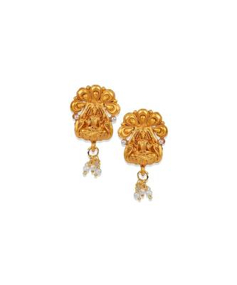 Antique Matte Gold Finish Goddess Laxmi White Stone Studded Temple Jewellery set 4