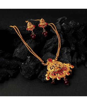 Antique Matte Gold Finish Maroon Stone Studded Temple Jewellery set 1