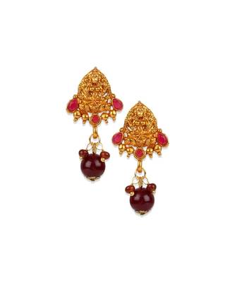 Antique Matte Gold Finish Maroon Stone Studded Temple Jewellery set 4