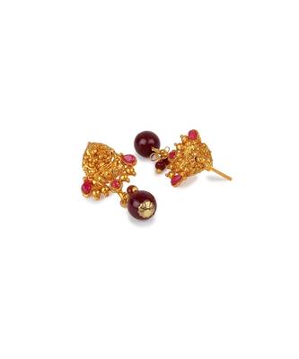 Antique Matte Gold Finish Maroon Stone Studded Temple Jewellery set 5
