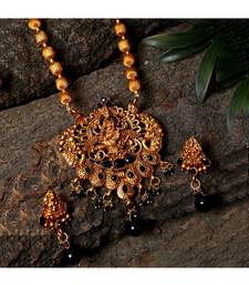 Antique Matte Gold Finish Black Stone Studded Temple Jewellery set