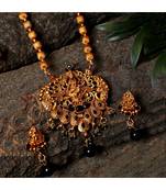 Antique Matte Gold Finish Black Stone Studded Temple Jewellery set