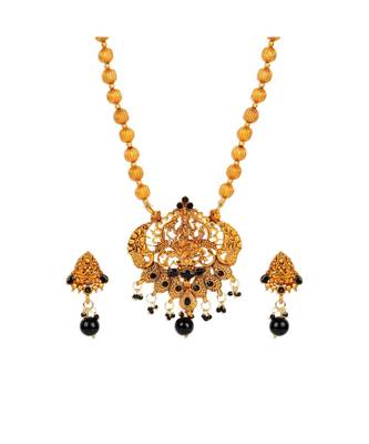 Antique Matte Gold Finish Black Stone Studded Temple Jewellery set 3