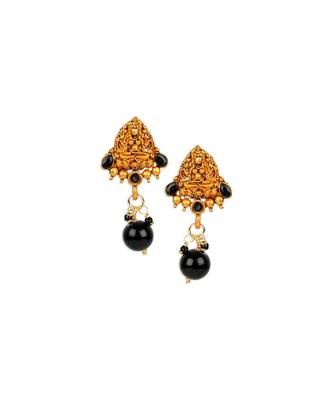 Antique Matte Gold Finish Black Stone Studded Temple Jewellery set 4