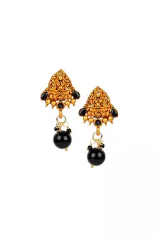 Antique Matte Gold Finish Black Stone Studded Temple Jewellery set