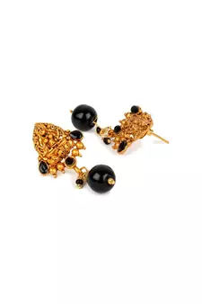 Antique Matte Gold Finish Black Stone Studded Temple Jewellery set