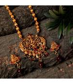 Antique Matte Gold Finish Green Maroon Stone Studded Temple Jewellery set