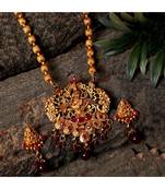 Antique Matte Gold Finish Maroon Stone Studded Temple Jewellery set