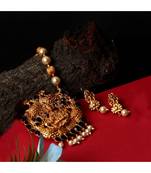 Antique Matte Gold Finish Goddess Laxmi Black Stone Studded Temple Jewellery set