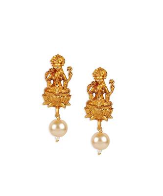 Antique Matte Gold Finish Goddess Laxmi Black Stone Studded Temple Jewellery set 4