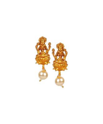 Antique Matte Gold Finish Goddess Laxmi Green Stone Studded Temple Jewellery set 4