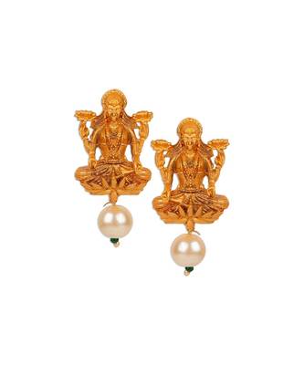 Antique Matte Gold Finish Goddess Laxmi Maroon Stone Studded Temple Jewellery set 4