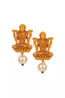 Antique Matte Gold Finish Goddess Laxmi Maroon Stone Studded Temple Jewellery set