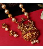 Antique Matte Gold Finish Maroon Stone Studded Temple Jewellery set