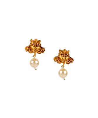 Antique Matte Gold Finish Maroon Stone Studded Temple Jewellery set 4