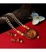 Antique Matte Gold Finish Goddess Laxmi Black Stone Studded Temple Jewellery set