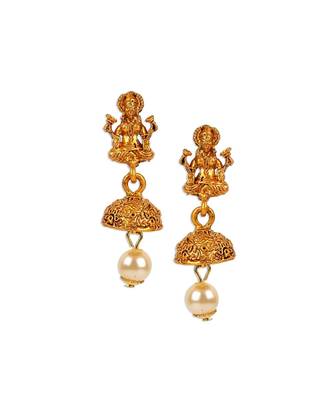 Antique Matte Gold Finish Goddess Laxmi Black Stone Studded Temple Jewellery set 4