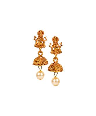 Antique Matte Gold Finish Goddess Laxmi Maroon Stone Studded Temple Jewellery set 4