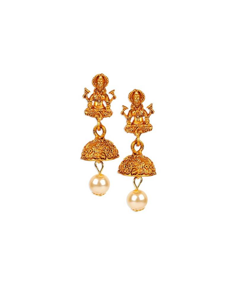 Antique Matte Gold Finish Goddess Laxmi Maroon Stone Studded Temple Jewellery set