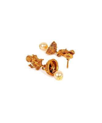 Antique Matte Gold Finish Goddess Laxmi Maroon Stone Studded Temple Jewellery set 5
