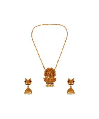 Antique Matte Gold Finish Blue Stone Studded Temple Jewellery set 2