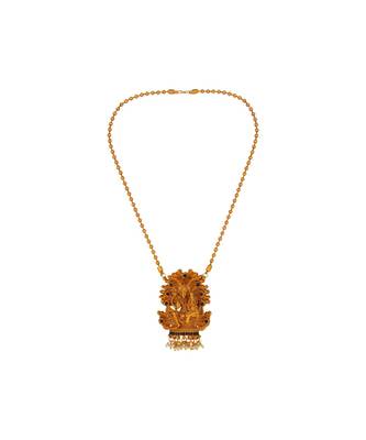 Antique Matte Gold Finish Blue Stone Studded Temple Jewellery set 3