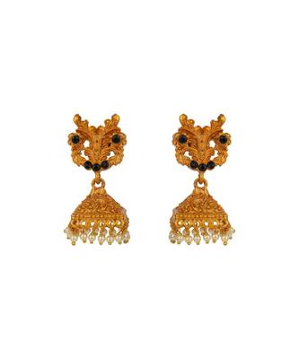 Antique Matte Gold Finish Blue Stone Studded Temple Jewellery set 4