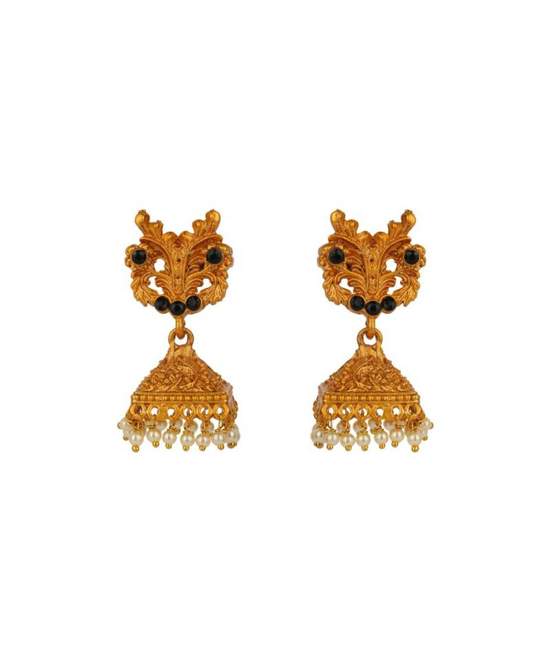 Antique Matte Gold Finish Blue Stone Studded Temple Jewellery set