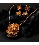 Antique Matte Gold Finish Blue Stone Studded Temple Jewellery set