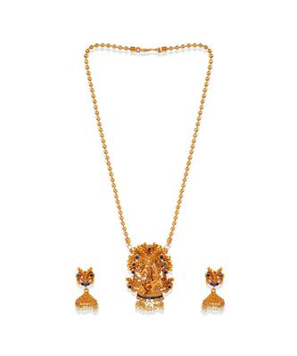 Antique Matte Gold Finish Blue Stone Studded Temple Jewellery set 2