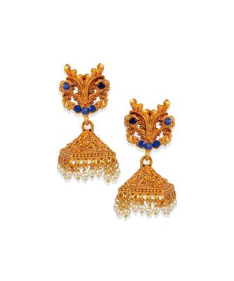 Antique Matte Gold Finish Blue Stone Studded Temple Jewellery set 4