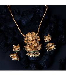 Antique Matte Gold Finish Green Stone Studded Temple Jewellery set