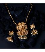 Antique Matte Gold Finish Green Stone Studded Temple Jewellery set