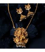 Antique Matte Gold Finish Goddess Laxmi White Stone Studded Temple Jewellery set