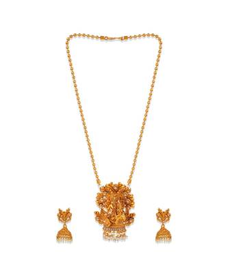 Antique Matte Gold Finish Goddess Laxmi White Stone Studded Temple Jewellery set 2