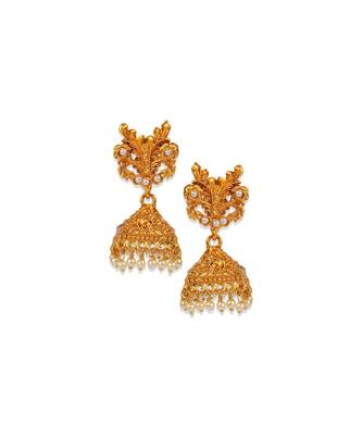 Antique Matte Gold Finish Goddess Laxmi White Stone Studded Temple Jewellery set 4