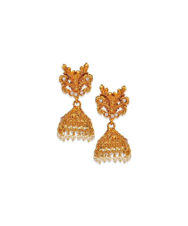 Antique Matte Gold Finish Goddess Laxmi White Stone Studded Temple Jewellery set