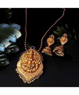 Antique Matte Gold Finish Blue Stone Studded Temple Jewellery set 1